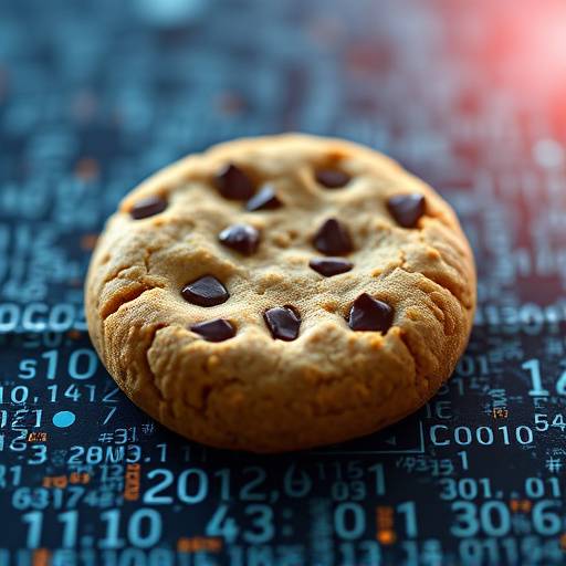 Imagen abstracta que representa una cookie digital con código binario.
