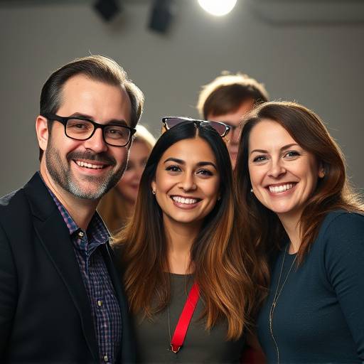 Un equipo de personas sonriendo y mirando a la cámara, representando el equipo de Elocuencia Brillante.